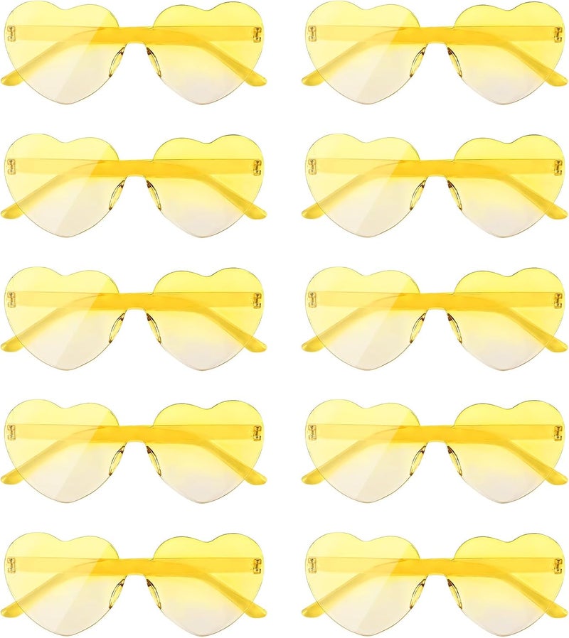 NACHLYNN 10 Pairs Heart Sunglasses Women Rimless Heart Shaped Sunglasses Candy Color Glasses for Costumes Cosplay (Gradient Yellow) - Image 1